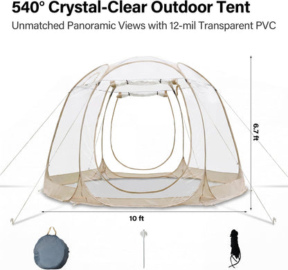 LAUSAINT HOME Pop Up Sports Tent, 10 x 10FT Clear Bubble Tent for 4-6 People
