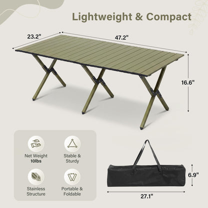 LAUSAINT HOME Camping Table, Foldable Roll Up Lightweight Steel Camp Table