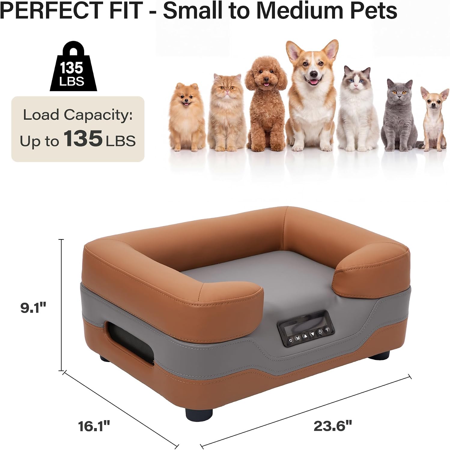 LAUSAINT HOME Heated &amp; Cooling Cat Bed with App Control, Temperature Control Dog Bed with Wear Resistant PU Leather