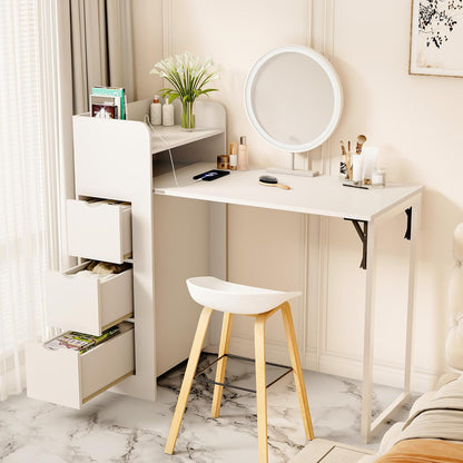 LAUSAINT HOME Wall Mounted Foldable Desk, Space Saving Hidden Desk with Storage &amp; Power Outlet
