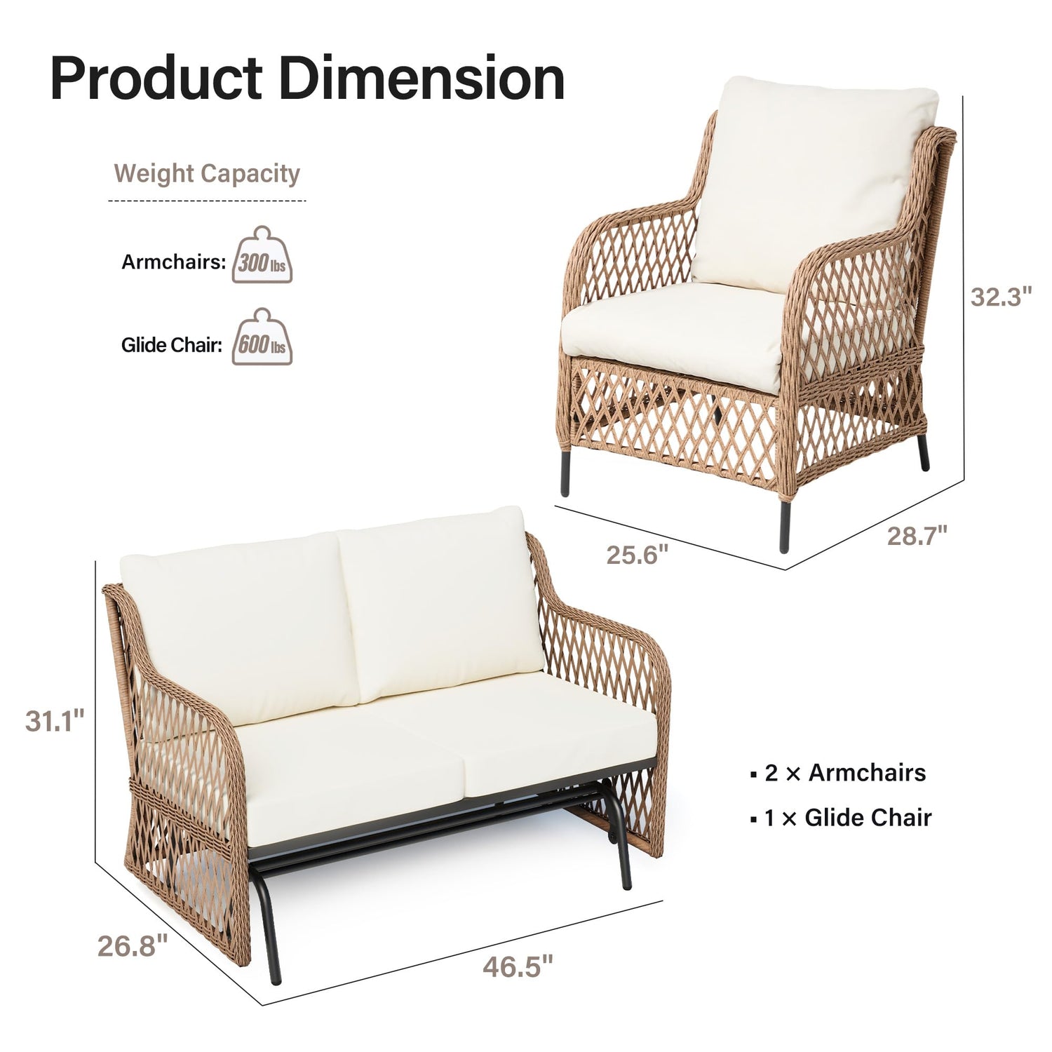 LAUSAINT HOME Outdoor Patio Furniture Set, High Back Wicker Bistro Chairs