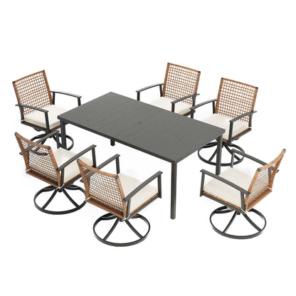 LAUSAINT HOME Outdoor Dining Table with Umbrella Hole, Weather Resistant Heavy Duty Metal Frame Table