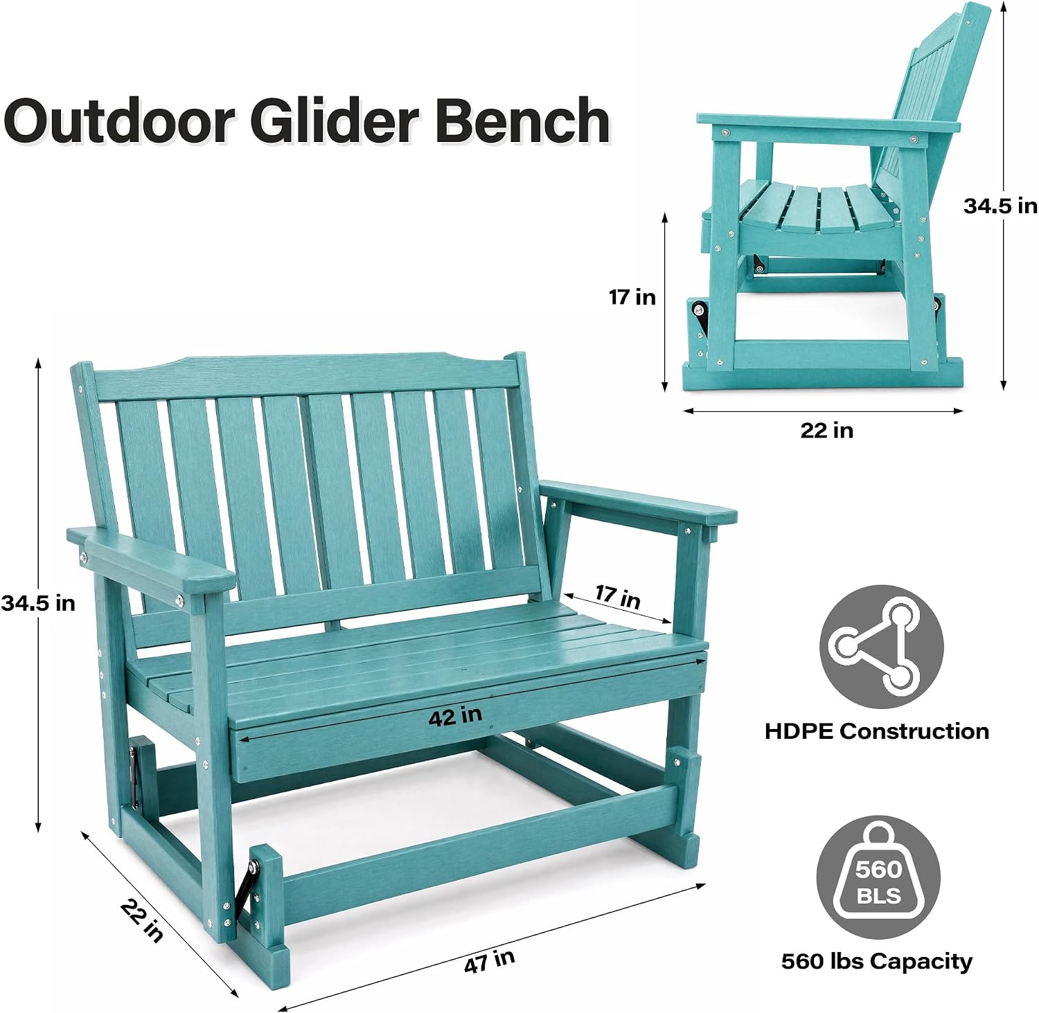 LAUSAINT HOME 2-Person HDPE Outdoor Glider Bench