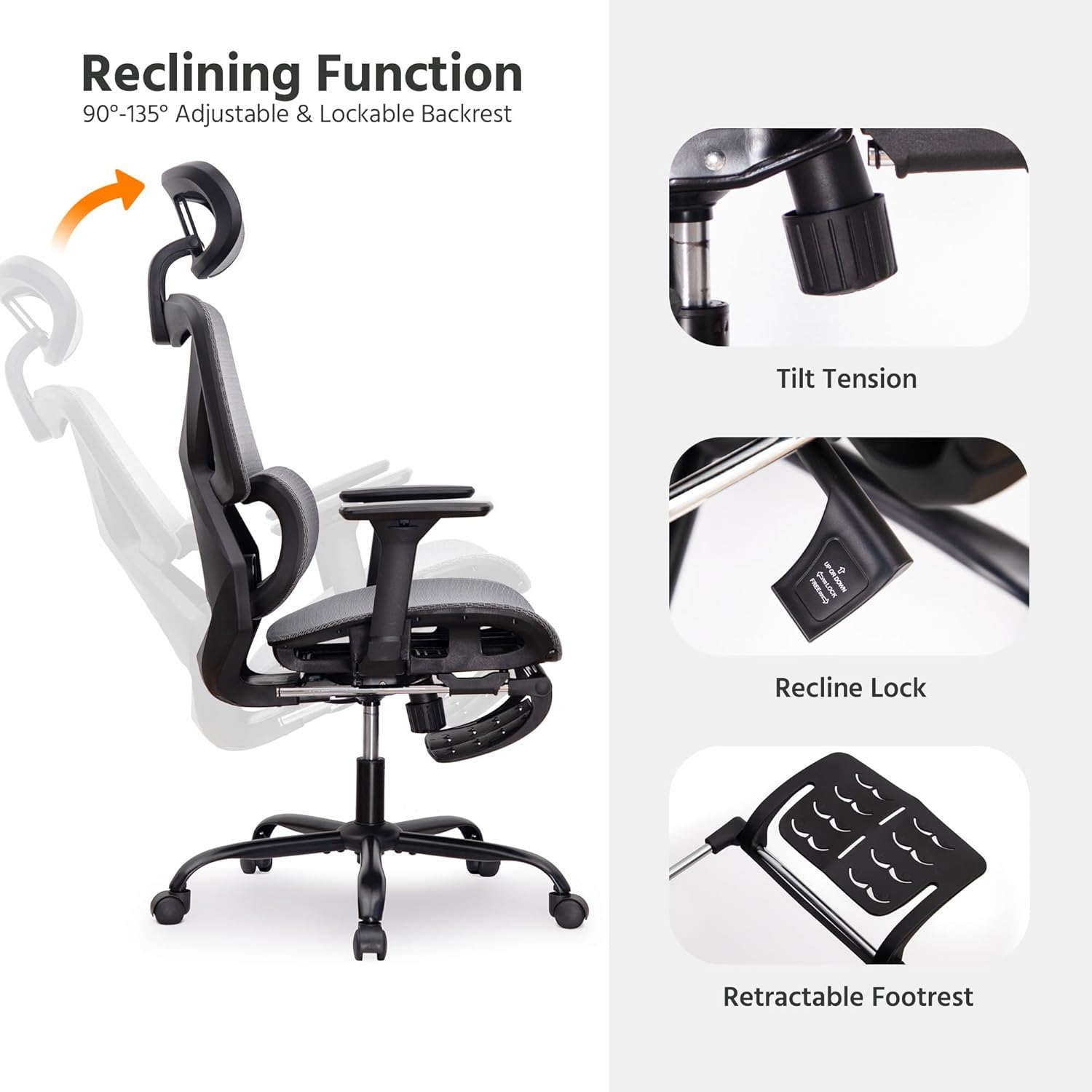LAUSAINT HOME Ergonomic Office Chair with Footrest