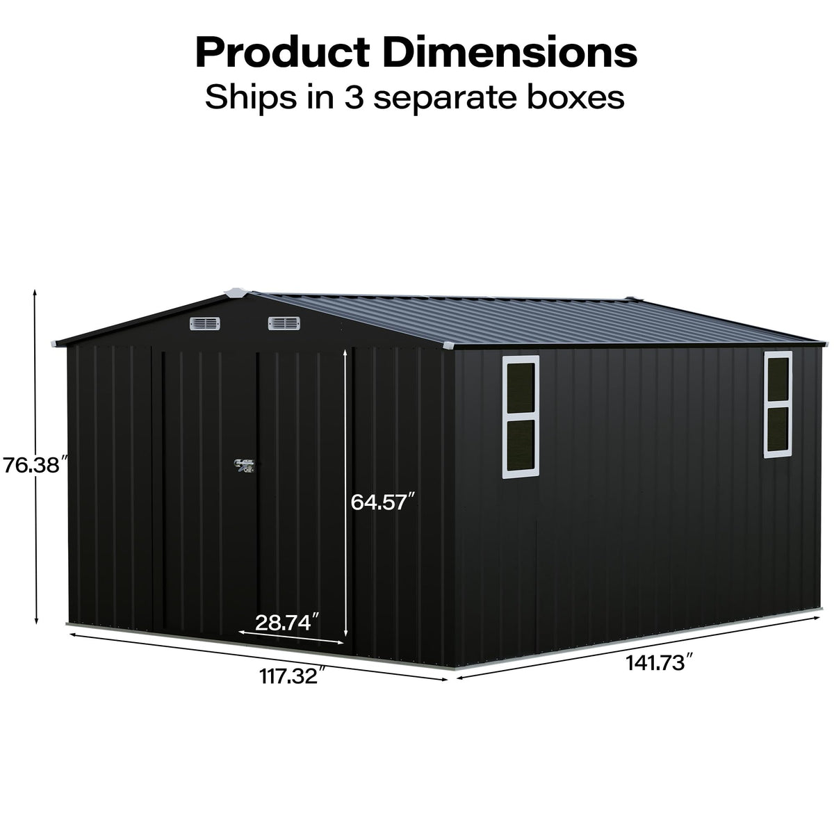 LAUSAINT HOME 8 x 6 FT Outdoor Storage Shed with Window, Galvanized Steel Storage Shed, Double Lockable Doors, Gable Roof &amp; Air Vent for Backyard, Brown