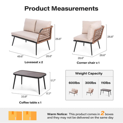 LAUSAINT HOME L-Shaped Outdoor Furniture Set, Wicker Rattan Patio Sectional