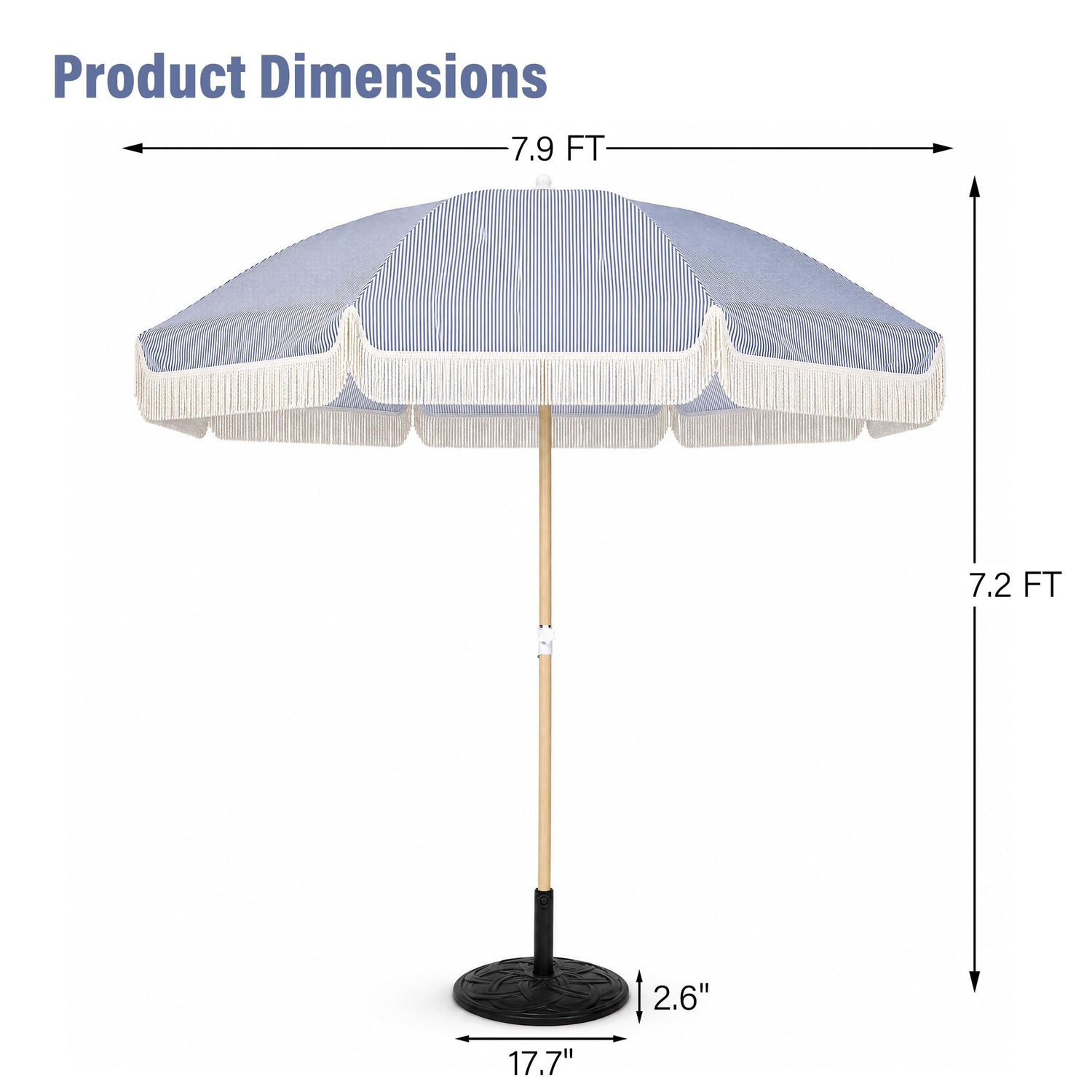 LAUSAINT HOME 8ft Boho Beach Umbrella, UPF 50+ Sun Protection Outdoor Patio Umbrella with 8 Fiberglass Ribs, Rust-Resistant Frame for Garden, Poolside, Lawn, Backyard