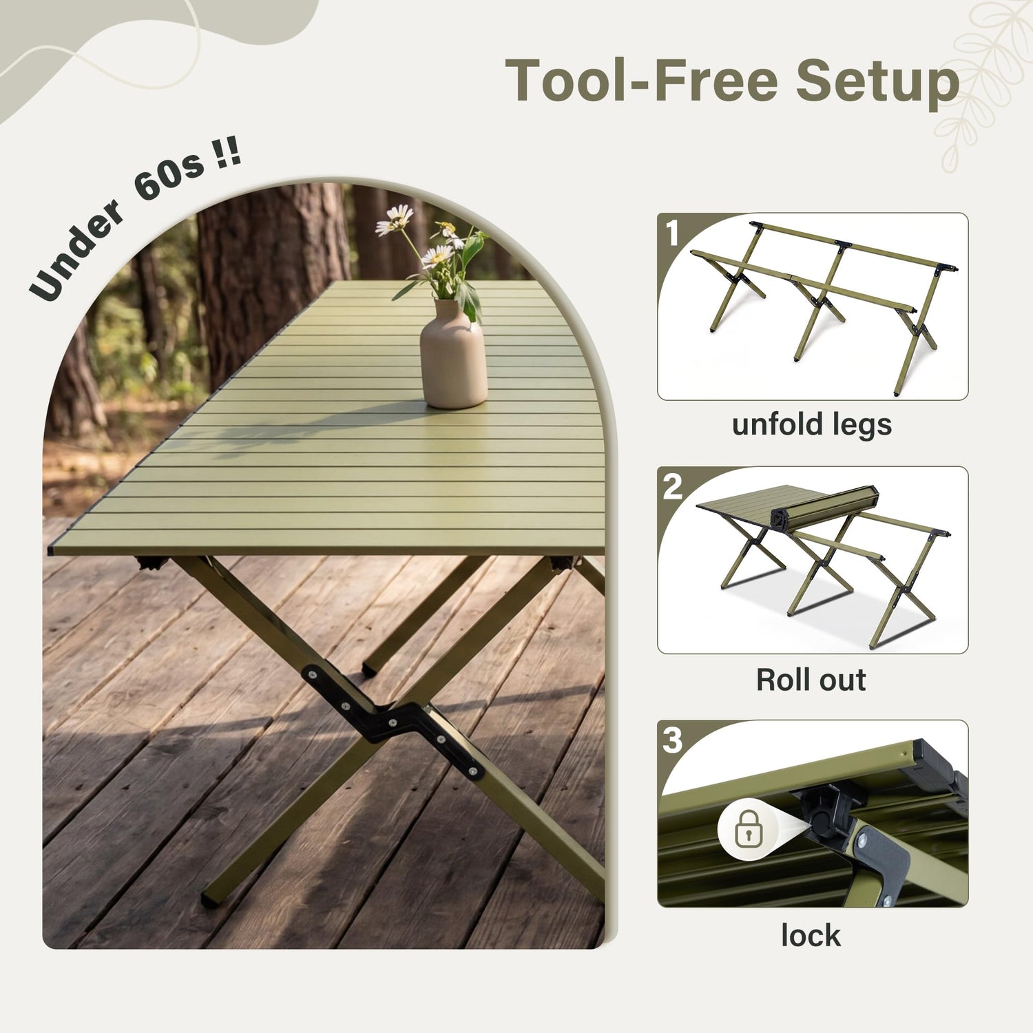 LAUSAINT HOME Camping Table, Foldable Roll Up Lightweight Steel Camp Table