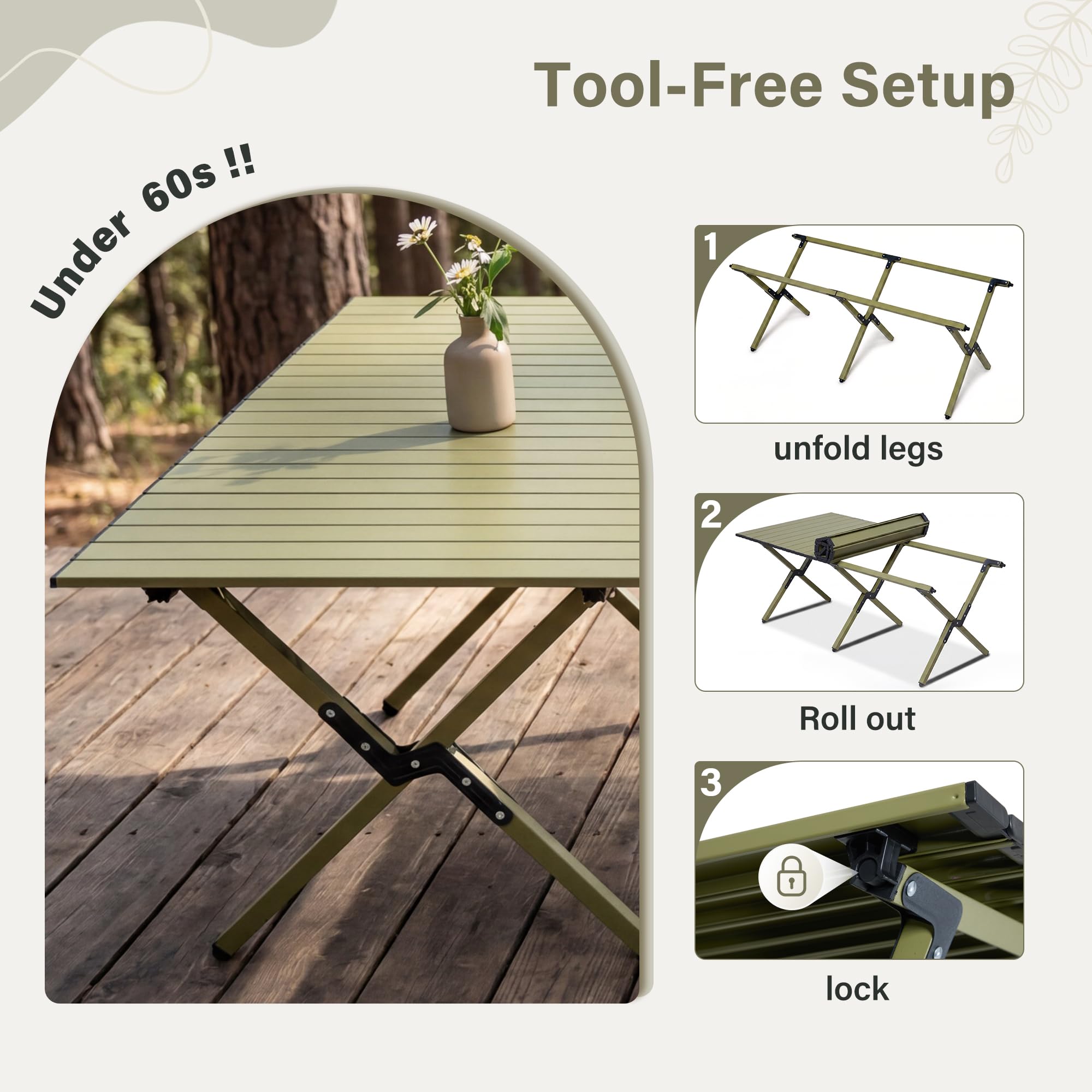 LAUSAINT HOME Camping Table, Foldable Roll Up Lightweight Steel Camp Table