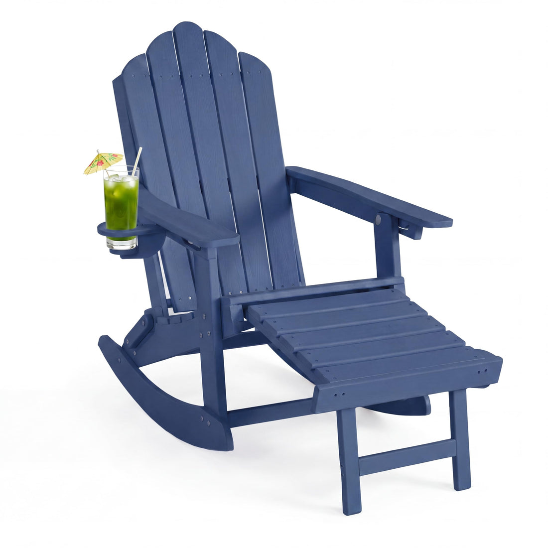 LAUSAINT HOME Folding Adirondack Rocking Chairs Set with Retractable Ottomans, 3-Position Adjustable Backrests and Cup Holders