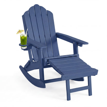 LAUSAINT HOME Folding Adirondack Rocking Chairs Set with Retractable Ottomans, 3-Position Adjustable Backrests and Cup Holders