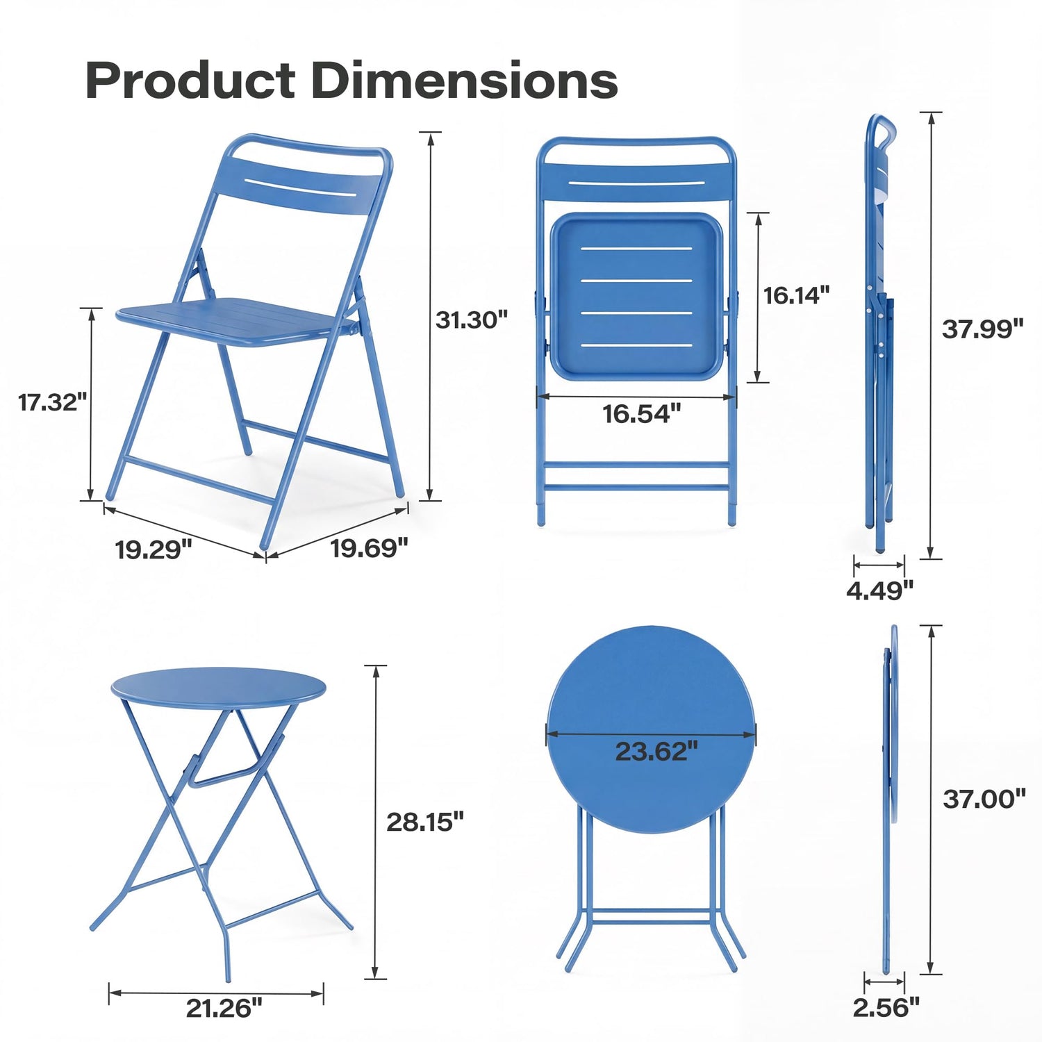 LAUSAINT HOME 3-Piece Steel Folding Bistro Set, Premium Weather-Resistant Patio Table &amp; 2 Chairs