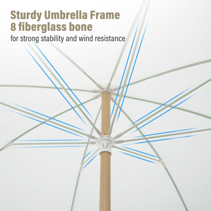 LAUSAINT HOME 8ft Boho Beach Umbrella, UPF 50+ Sun Protection Outdoor Patio Umbrella with 8 Fiberglass Ribs, Rust-Resistant Frame for Garden, Poolside, Lawn, Backyard