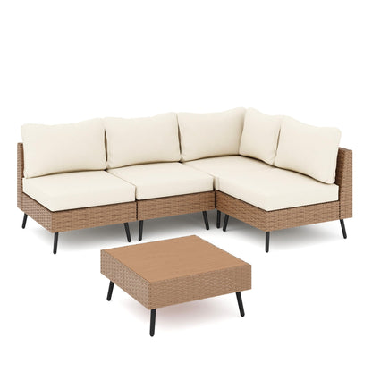 LAUSAINT HOME Outdoor Patio Furniture, 6 Piece Outdoor Sectional Sofa PE Rattan Wicker Patio Conversation Sets, All Weather Patio Furniture Set with Thick Cushions for Garden, Backyard(Beige)