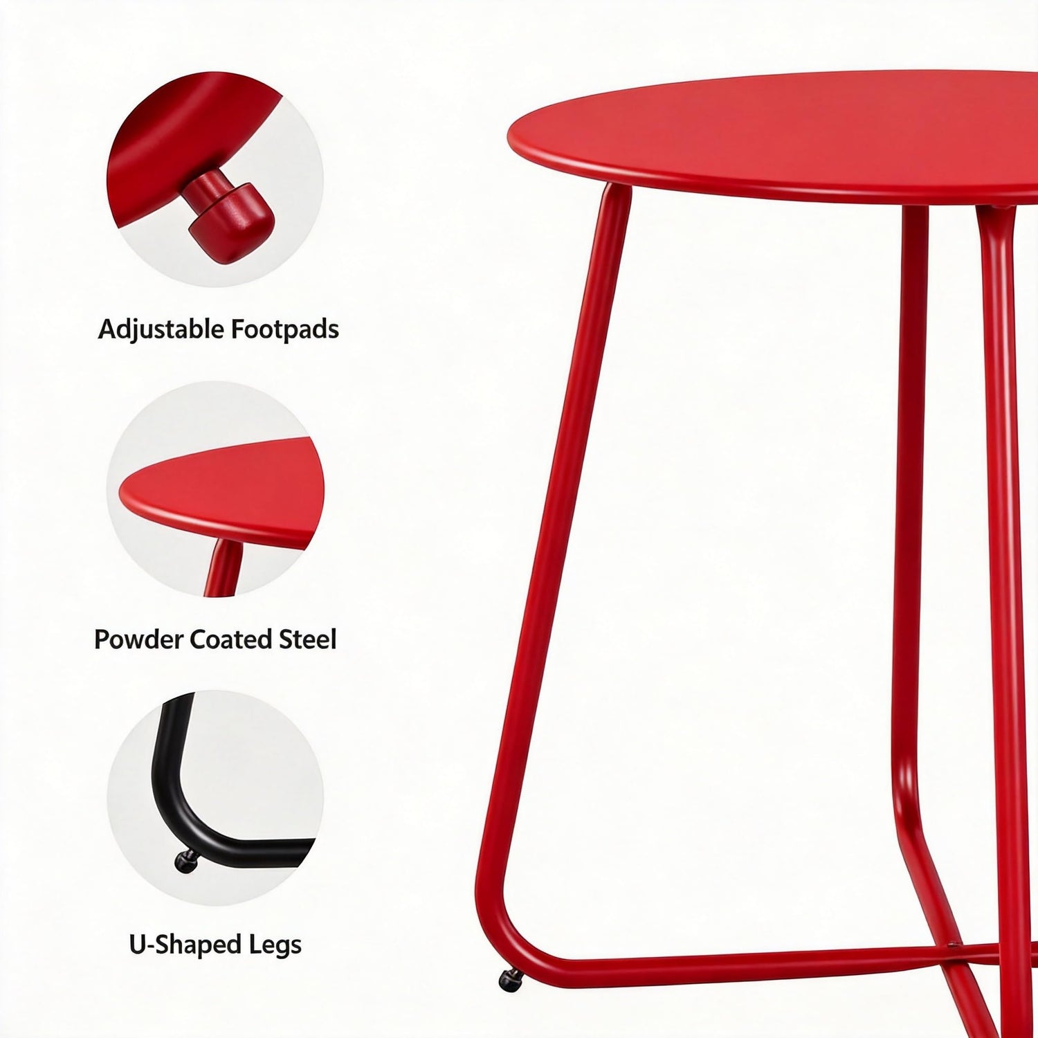 LAUSAINT HOME 18" Outdoor Side Table, Small Round Patio Table with Adjustable Footpads