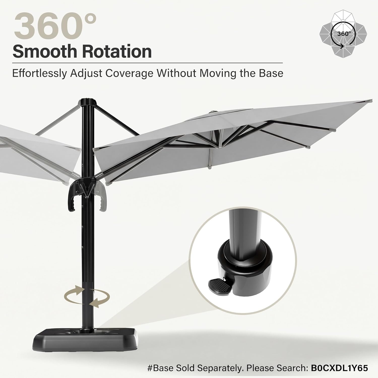 LAUSAINT HOME Cantilever Patio Umbrella, 360° Rotating Offset Umbrella with Aluminum Frame