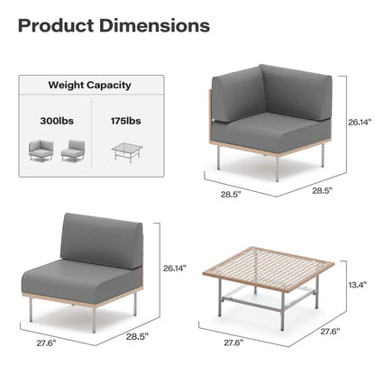 LAUSAINT HOME 7-Piece Outdoor Patio Furniture Set, Wicker Outdoor Conversation Set PE Rattan Sectional Sofa with Washable Cushions and Tempered Glass Table for Garden (Grey)