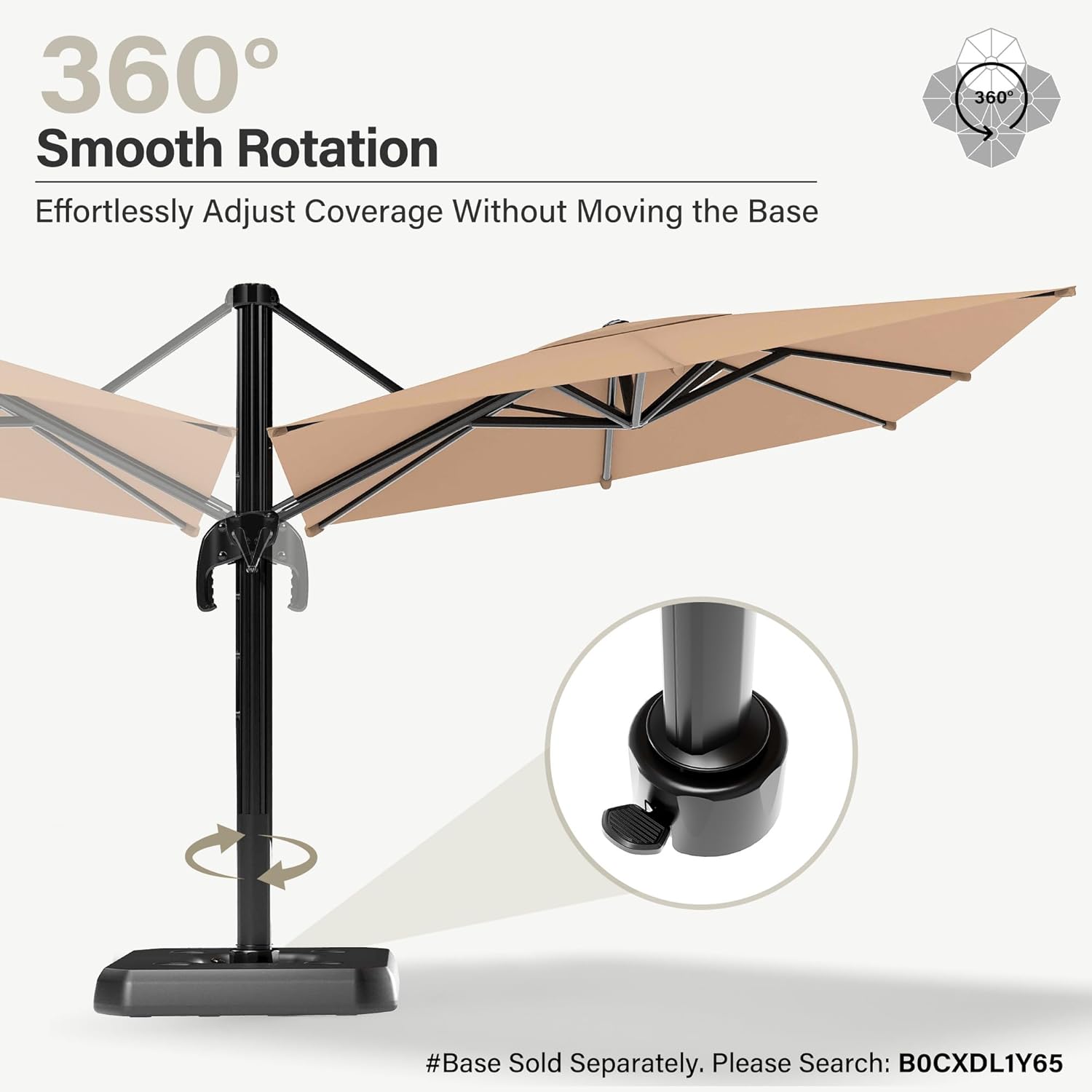 LAUSAINT HOME Cantilever Patio Umbrella, 360° Rotating Offset Umbrella with Aluminum Frame