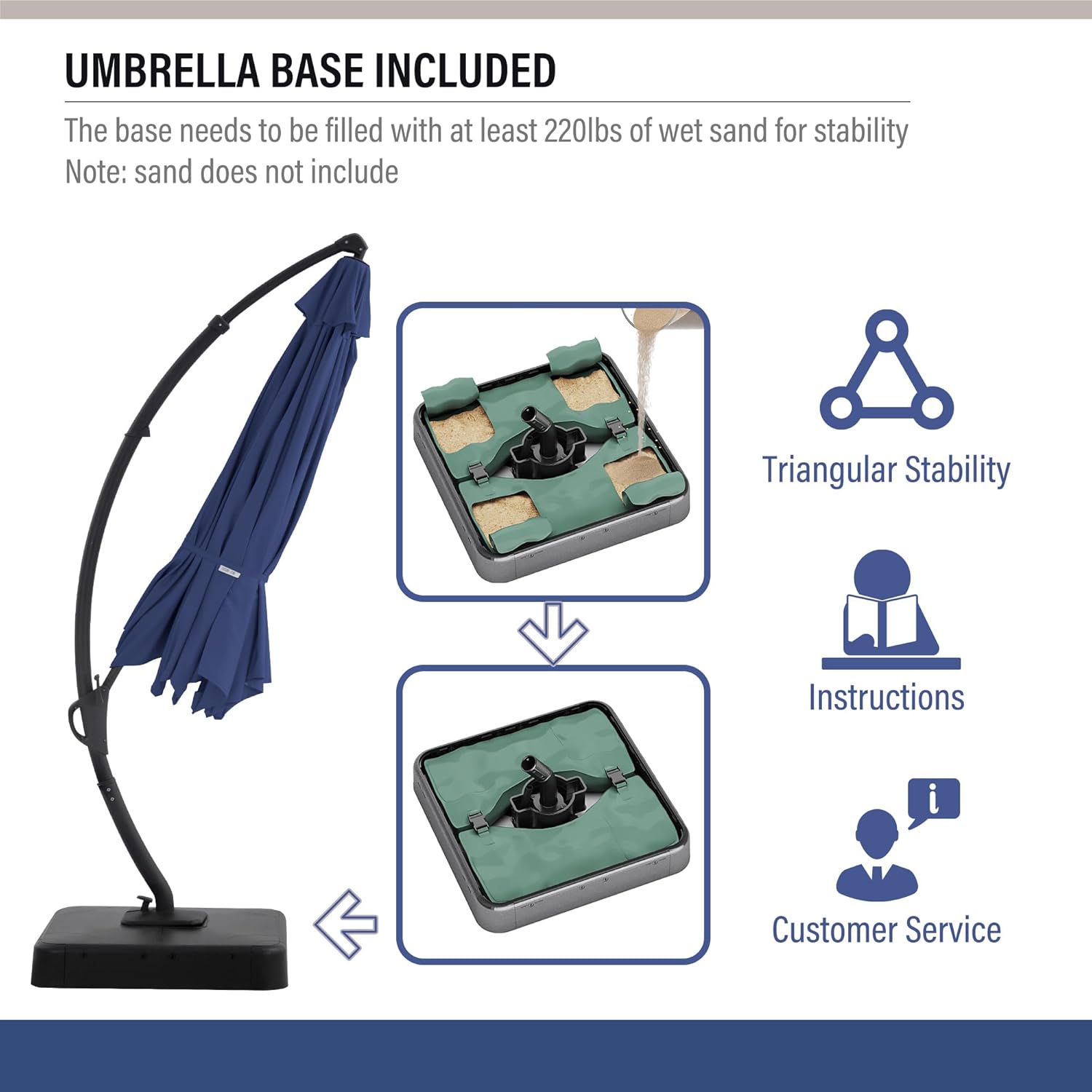 LAUSAINT HOME Outdoor Patio Umbrella with Base Included, Large Sun Shade Cantilever Umbrella Deluxe Curvy