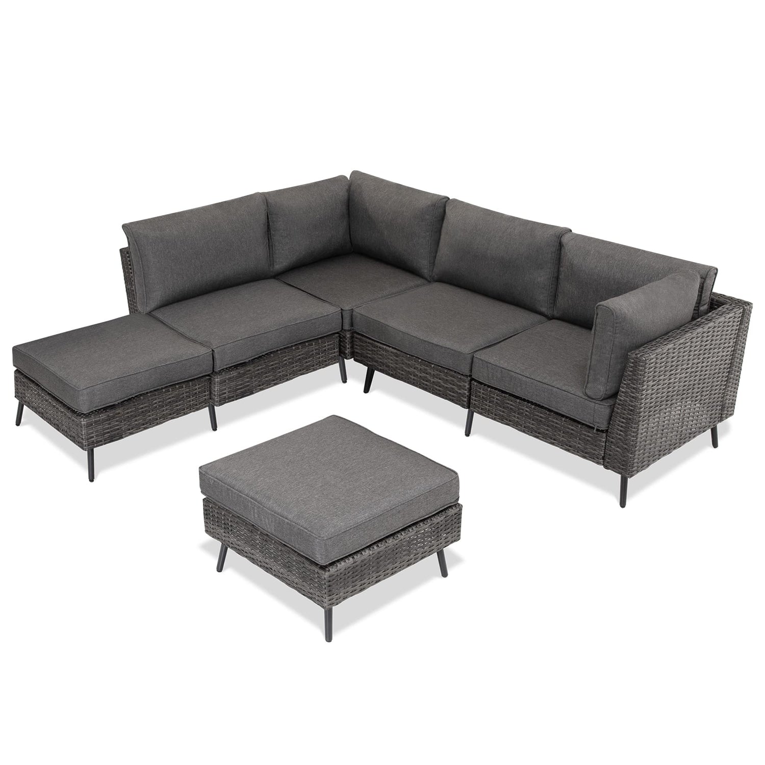 LAUSAINT HOME Outdoor Patio Furniture, 6 Piece Outdoor Sectional Sofa PE Rattan Wicker Patio Conversation Sets, All Weather Patio Furniture Set with Thick Cushions for Garden, Backyard(Beige)