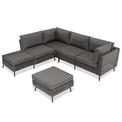 LAUSAINT HOME Outdoor Patio Furniture, 6 Piece Outdoor Sectional Sofa PE Rattan Wicker Patio Conversation Sets, All Weather Patio Furniture Set with Thick Cushions for Garden, Backyard(Beige)