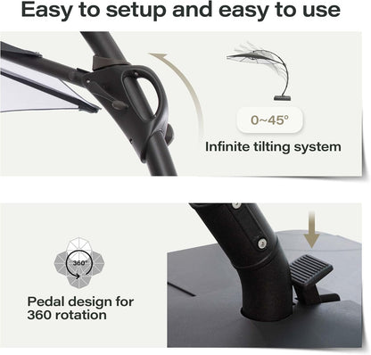 LAUSAINT HOME 11 Ft Outdoor Patio Umbrella with Base, Deluxe Curvy Cantilever Umbrella Heavy Duty with 360° Rotation