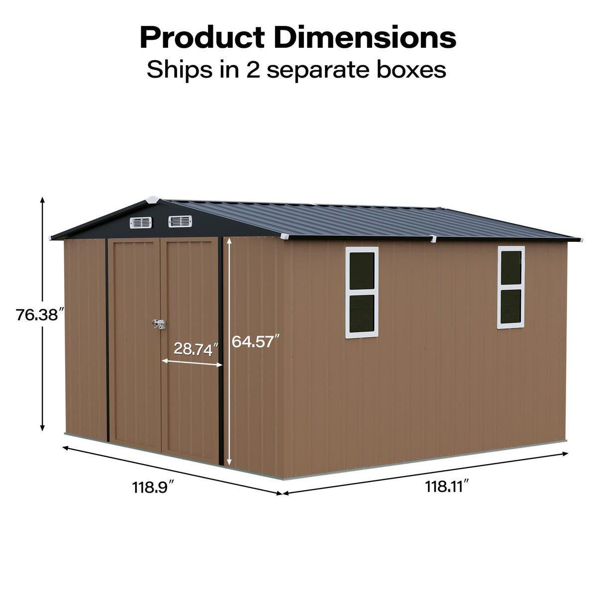 LAUSAINT HOME 8 x 6 FT Outdoor Storage Shed with Window, Galvanized Steel Storage Shed, Double Lockable Doors, Gable Roof &amp; Air Vent for Backyard, Brown