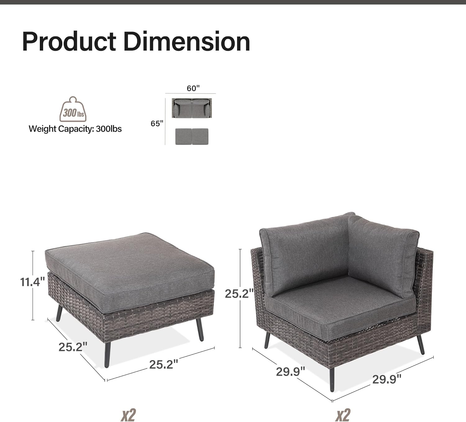 LAUSAINT HOME 4 Piece Outdoor Patio Furniture, Outdoor Sectional Sofa All Weather Grey