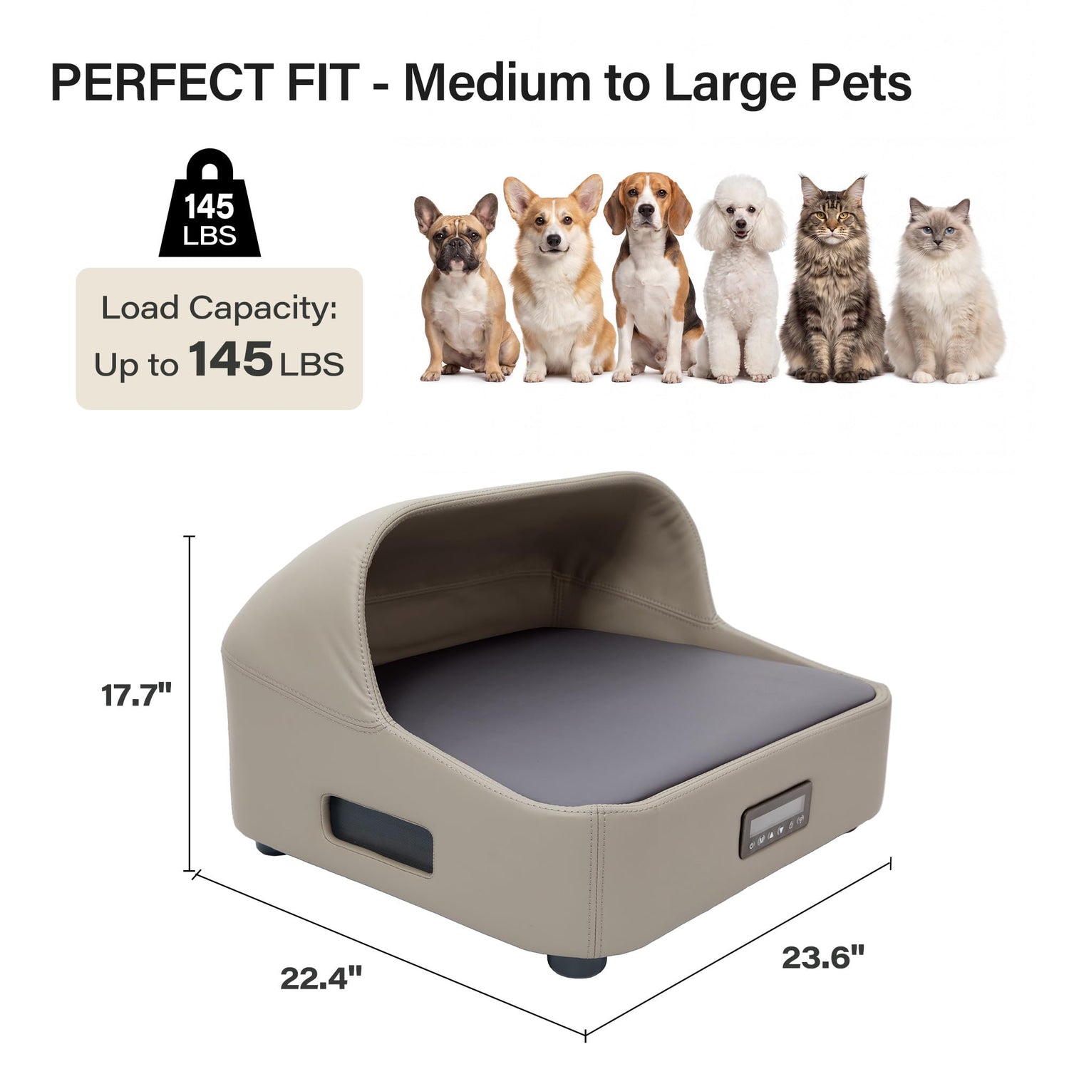LAUSAINT HOME Heated &amp; Cooling Cat Bed with App Control, Temperature Control Dog Bed with Wear Resistant PU Leather