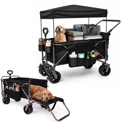 LAUSAINT HOME 3-in-1 Folding Pet Wagon with Canppy for Senior,Elderly, Injured Dogs, Heavy Duty Utility Medium &amp; Large Dog Stroller Cart, All-Terrain Collapsible Wagon for Beach, Shopping, Camping