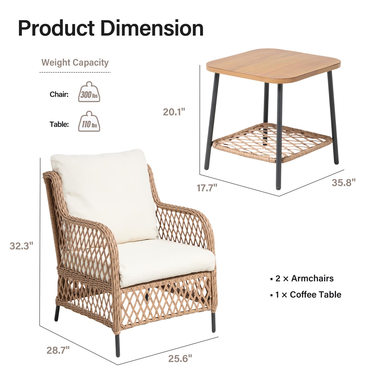 LAUSAINT HOME Outdoor Patio Furniture Set, High Back Wicker Bistro Chairs