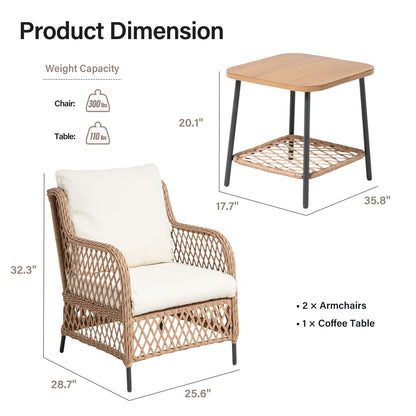 LAUSAINT HOME Outdoor Patio Furniture Set, High Back Wicker Bistro Chairs