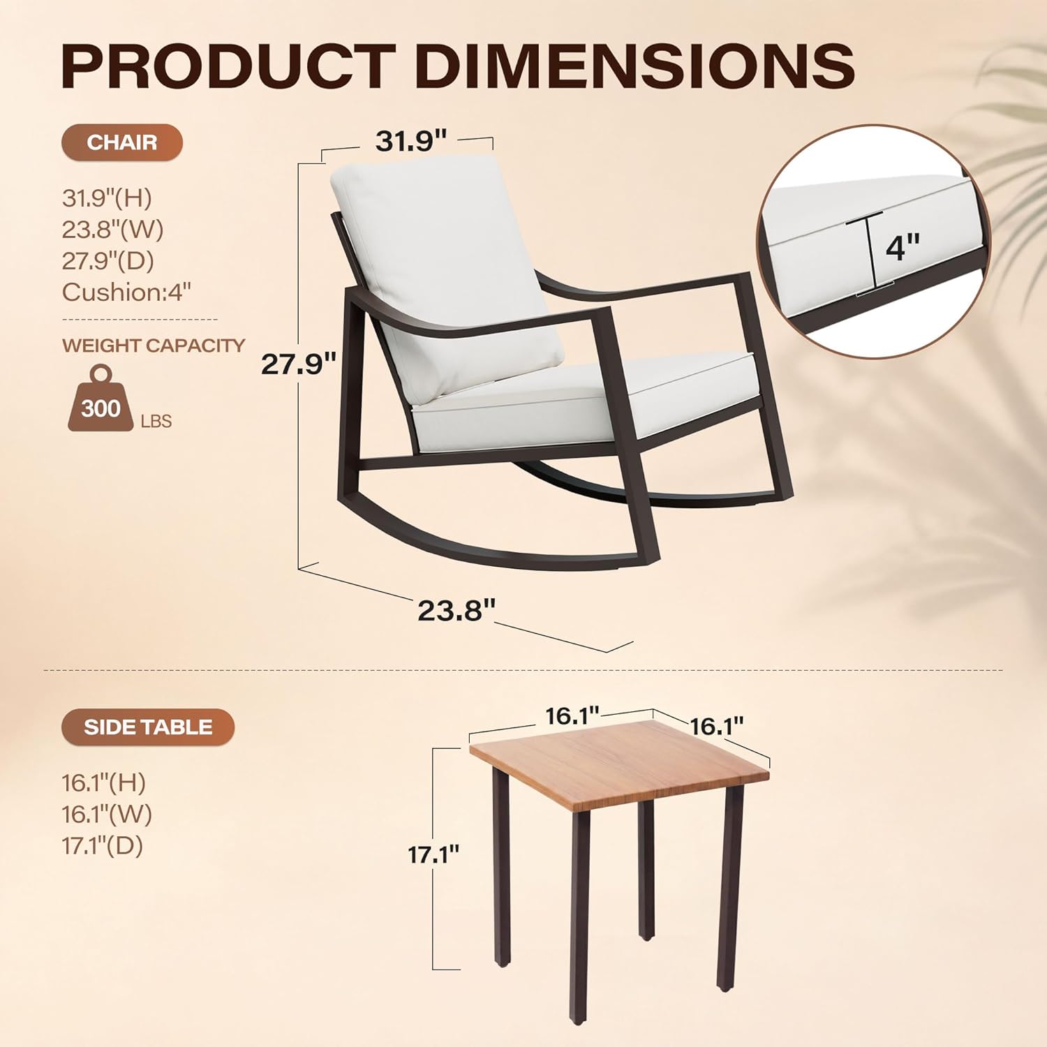 LAUSAINT HOME Outdoor Rocking Bistro Set, 3 Piece Patio Conversation Set