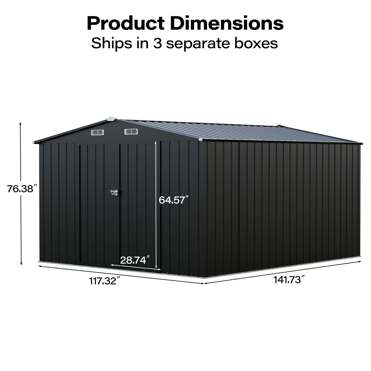 LAUSAINT HOME 8 x 6 FT Outdoor Storage Shed with Window, Galvanized Steel Storage Shed, Double Lockable Doors, Gable Roof &amp; Air Vent for Backyard, Brown