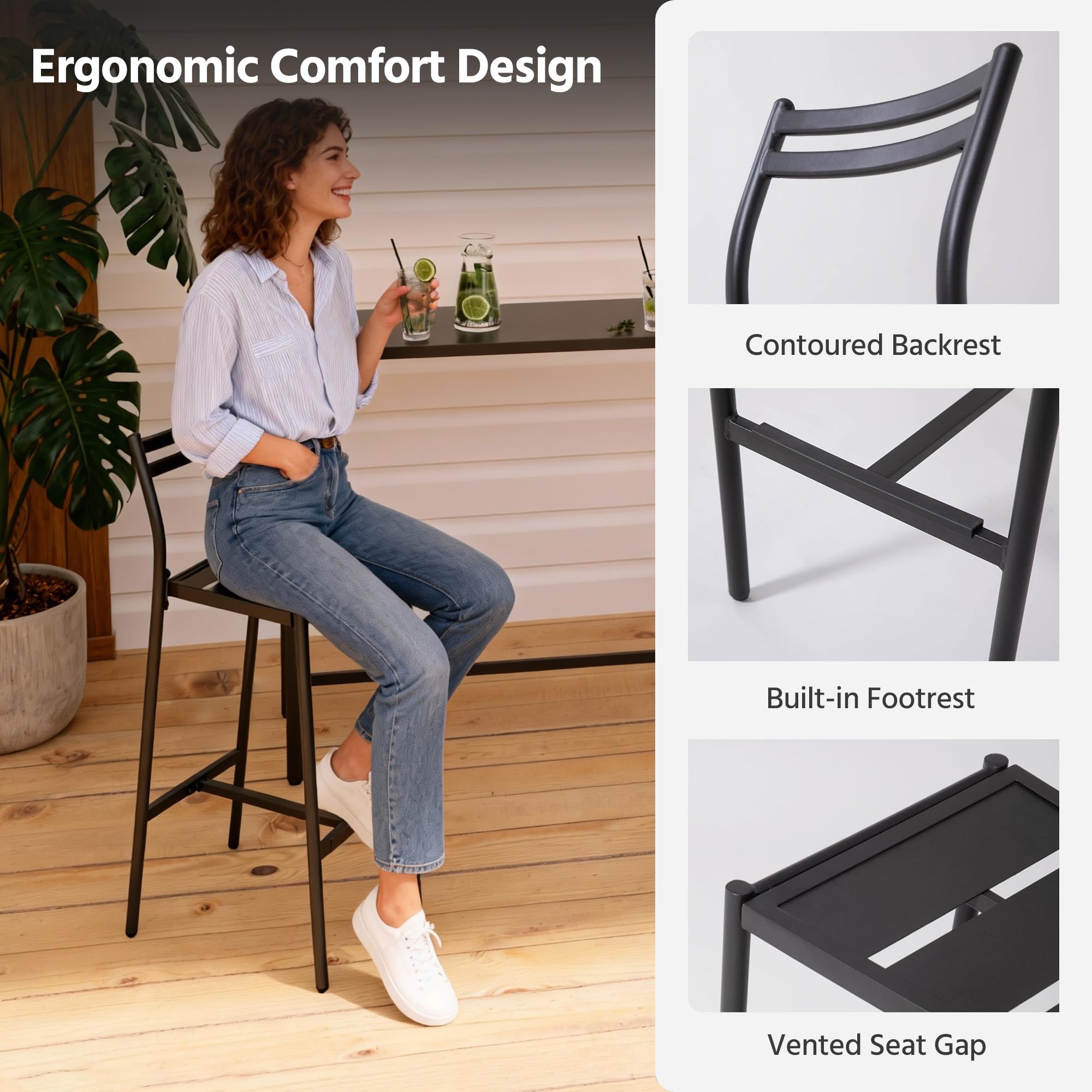 LAUSAINT HOME Outdoor Bar Height Set, 3 Pieces Patio High Top Table &amp; Bar Stools