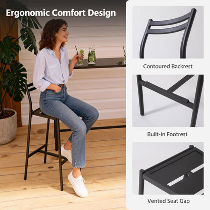 LAUSAINT HOME Outdoor Bar Height Set, 3 Pieces Patio High Top Table &amp; Bar Stools