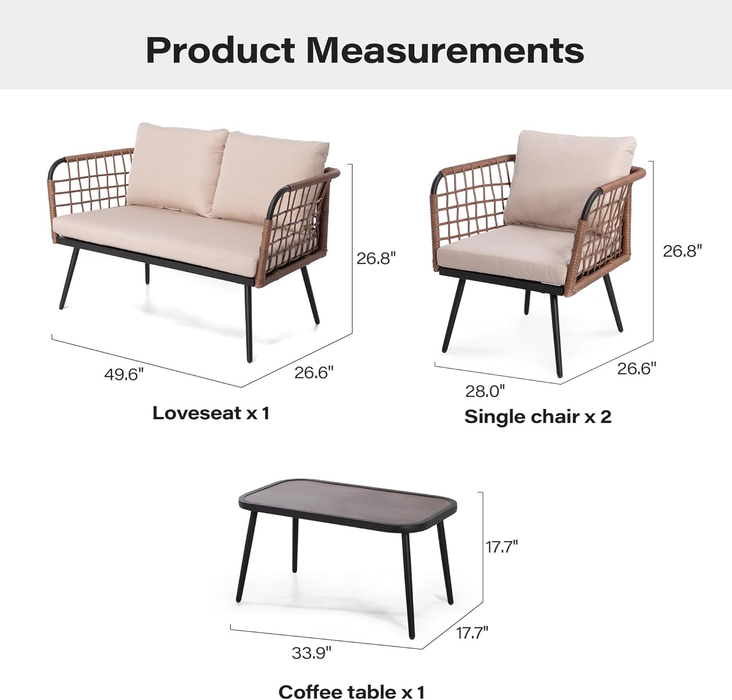 LAUSAINT HOME L-Shaped Outdoor Furniture Set, Wicker Rattan Patio Sectional
