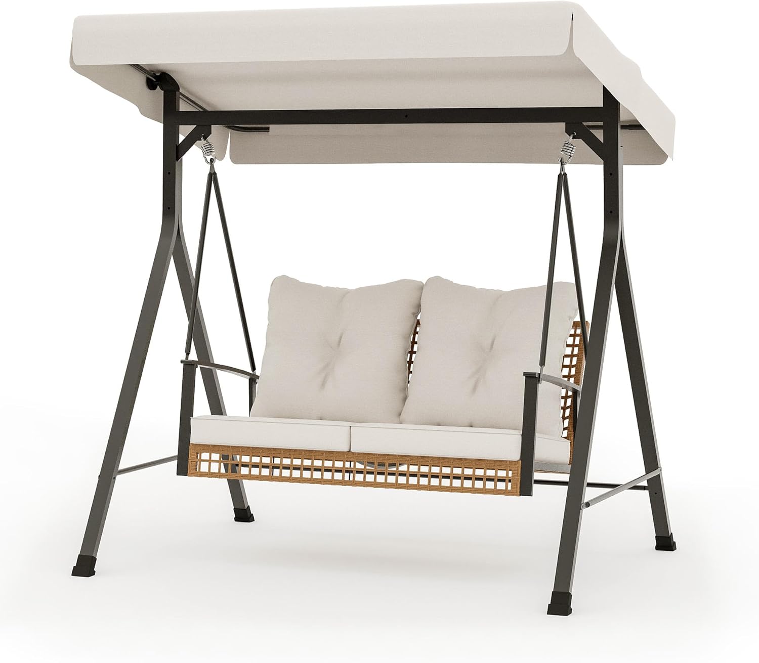 LAUSAINT HOME Porch Swing, 2 Person Wicker Patio Swing Chair with Adjustable Canopy