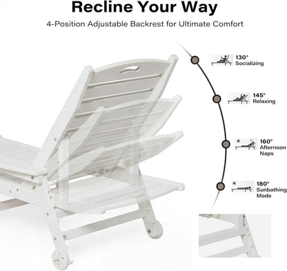 LAUSAINT HOME Outdoor Chaise Lounge Chair, 4 Positions Adjustable Pool Chair with Wheels