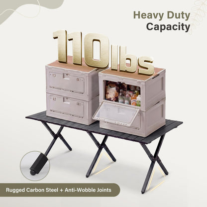 LAUSAINT HOME Camping Table, Foldable Roll Up Lightweight Steel Camp Table