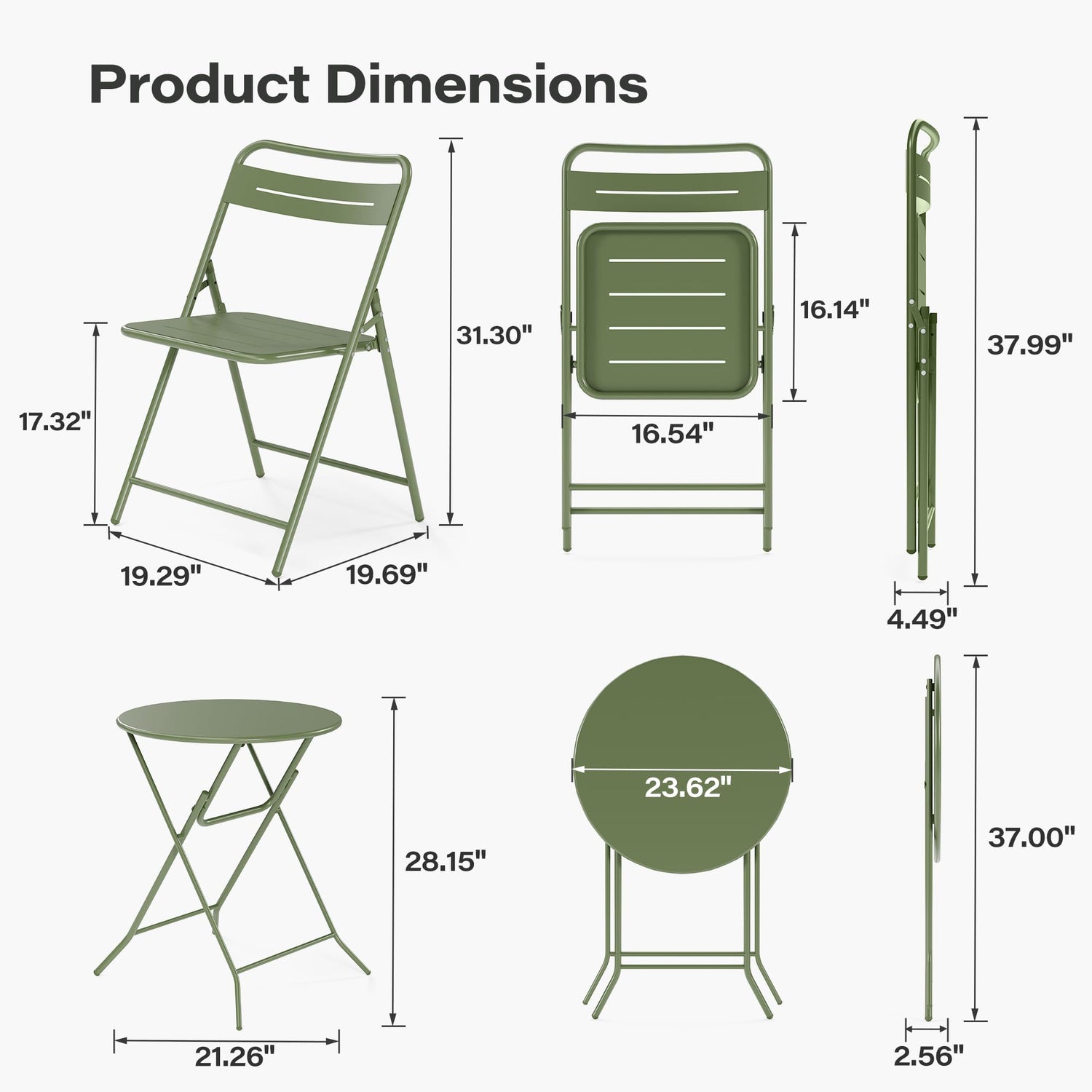 LAUSAINT HOME 3-Piece Steel Folding Bistro Set, Premium Weather-Resistant Patio Table &amp; 2 Chairs