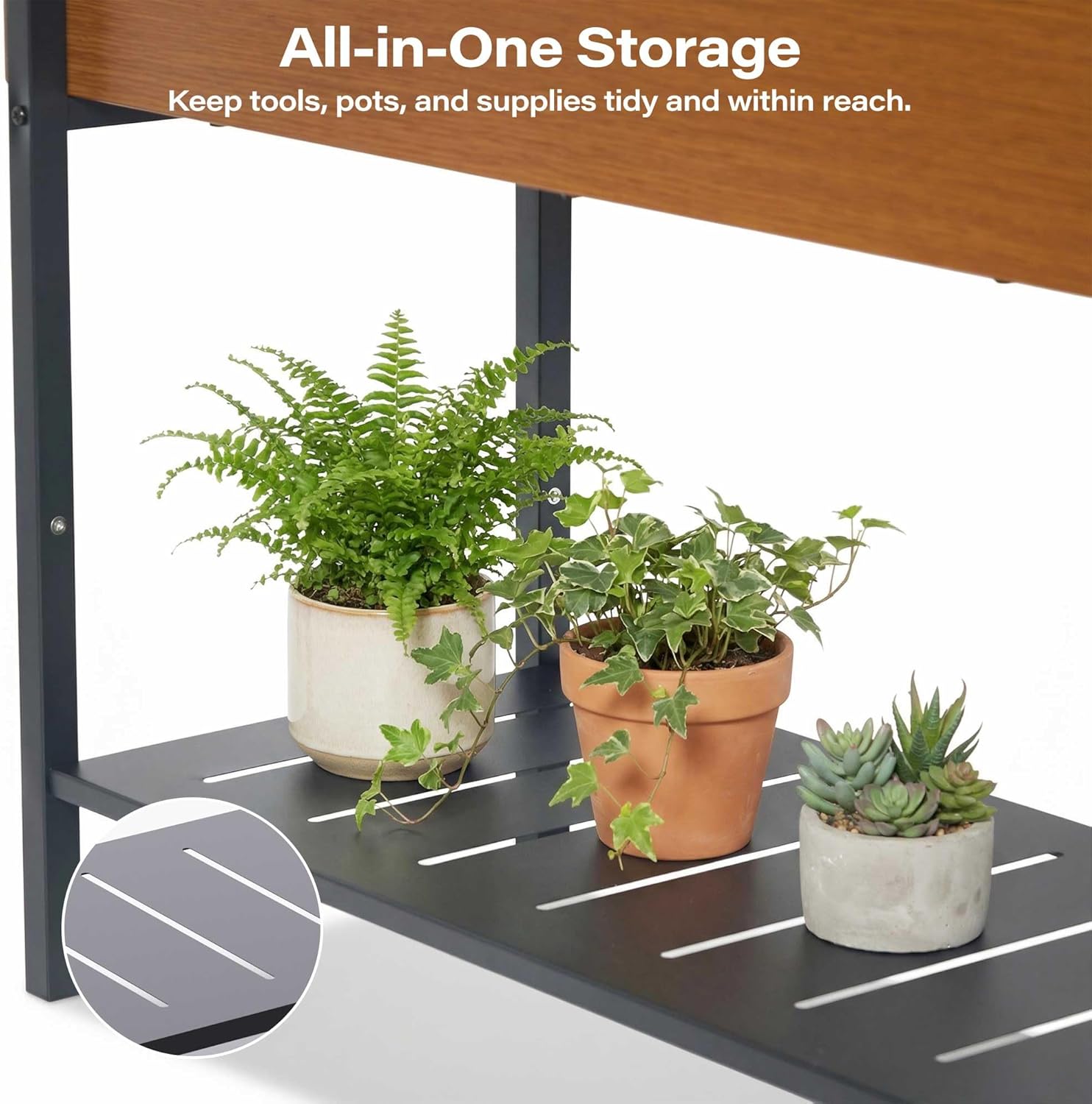 LAUSAINT HOME Outdoor Raised Garden Bed with Legs and Storage Shelf, 32" Tall Metal Elevated Planter Box