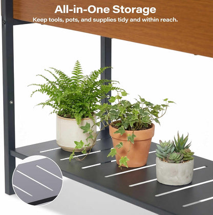 LAUSAINT HOME Outdoor Raised Garden Bed with Legs and Storage Shelf, 32" Tall Metal Elevated Planter Box