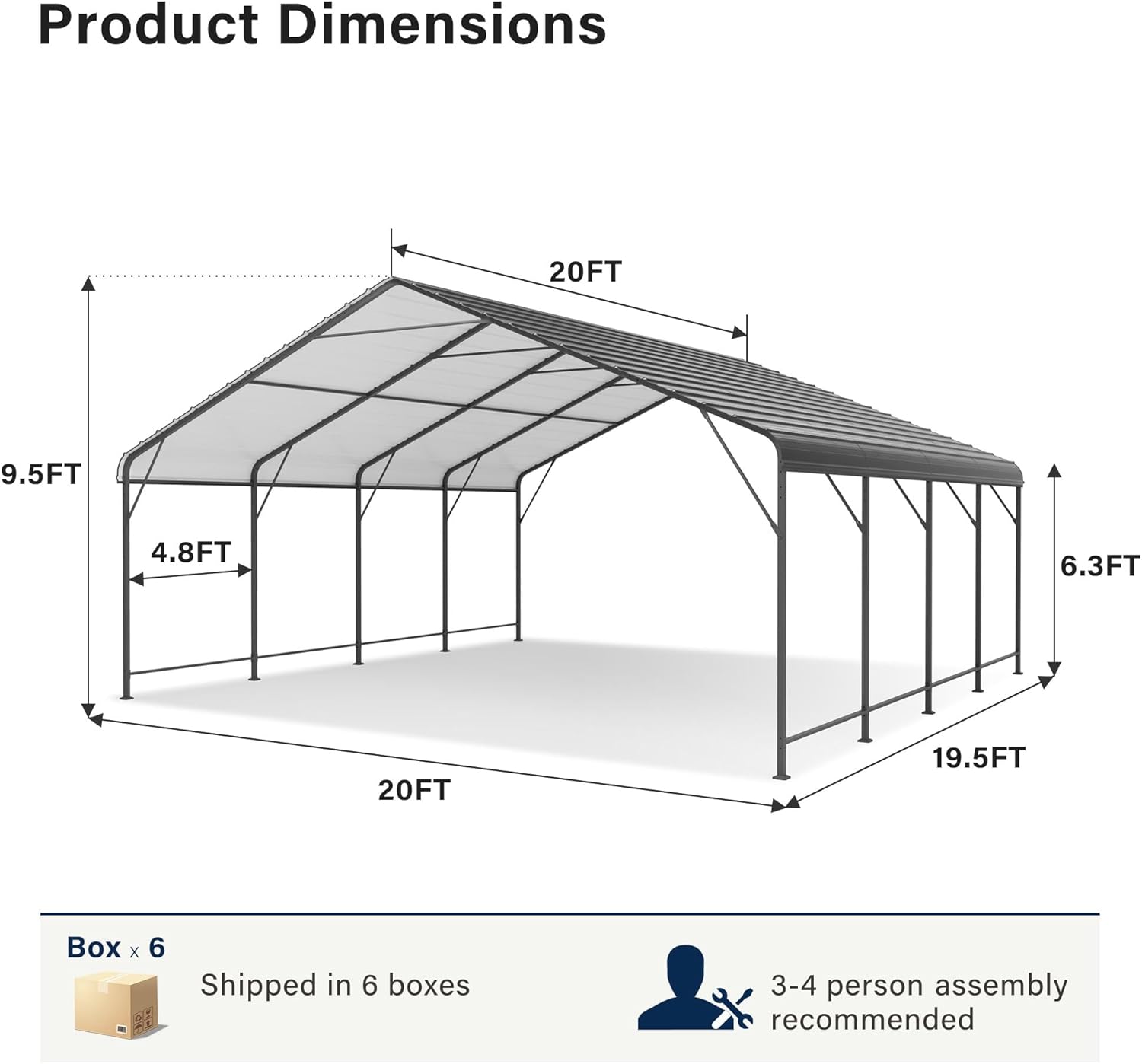 LAUSAINT HOME 20x20 FT Metal Carport Enhanced Base Heavy Duty Garage Carports