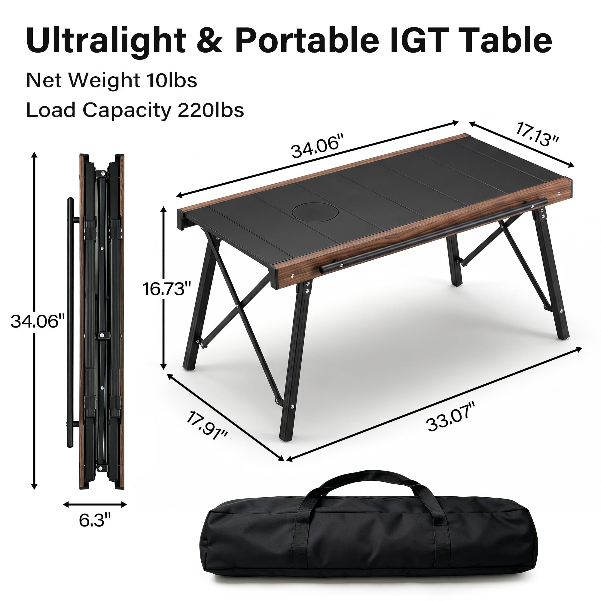 Modular IGT Camping Table, Height Adjustable Outdoor Portable Table with Folding Design, Folding Camp Table with Expandable Cooking Area for Picnic, BBQ and Patio