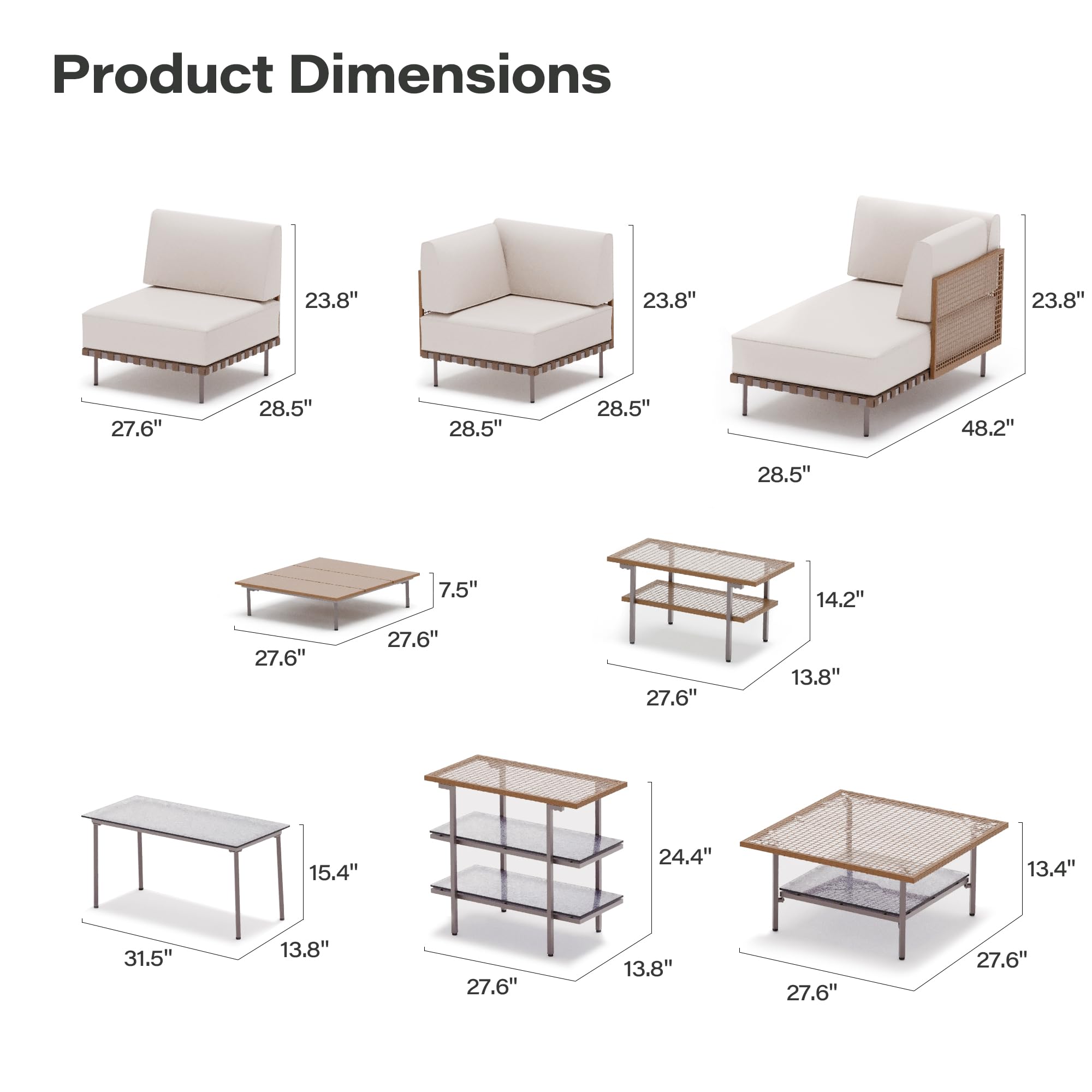 LAUSAINT HOME 7-Piece Outdoor Patio Furniture Set, Wicker Outdoor Conversation Set PE Rattan Sectional Sofa with Washable Cushions and Tempered Glass Table for Garden (Grey)
