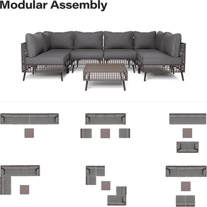 LAUSAINT HOME 7 Pieces Outdoor Sectional Sofa Set All-Weather Patio Conversation Set with Thick Cushions