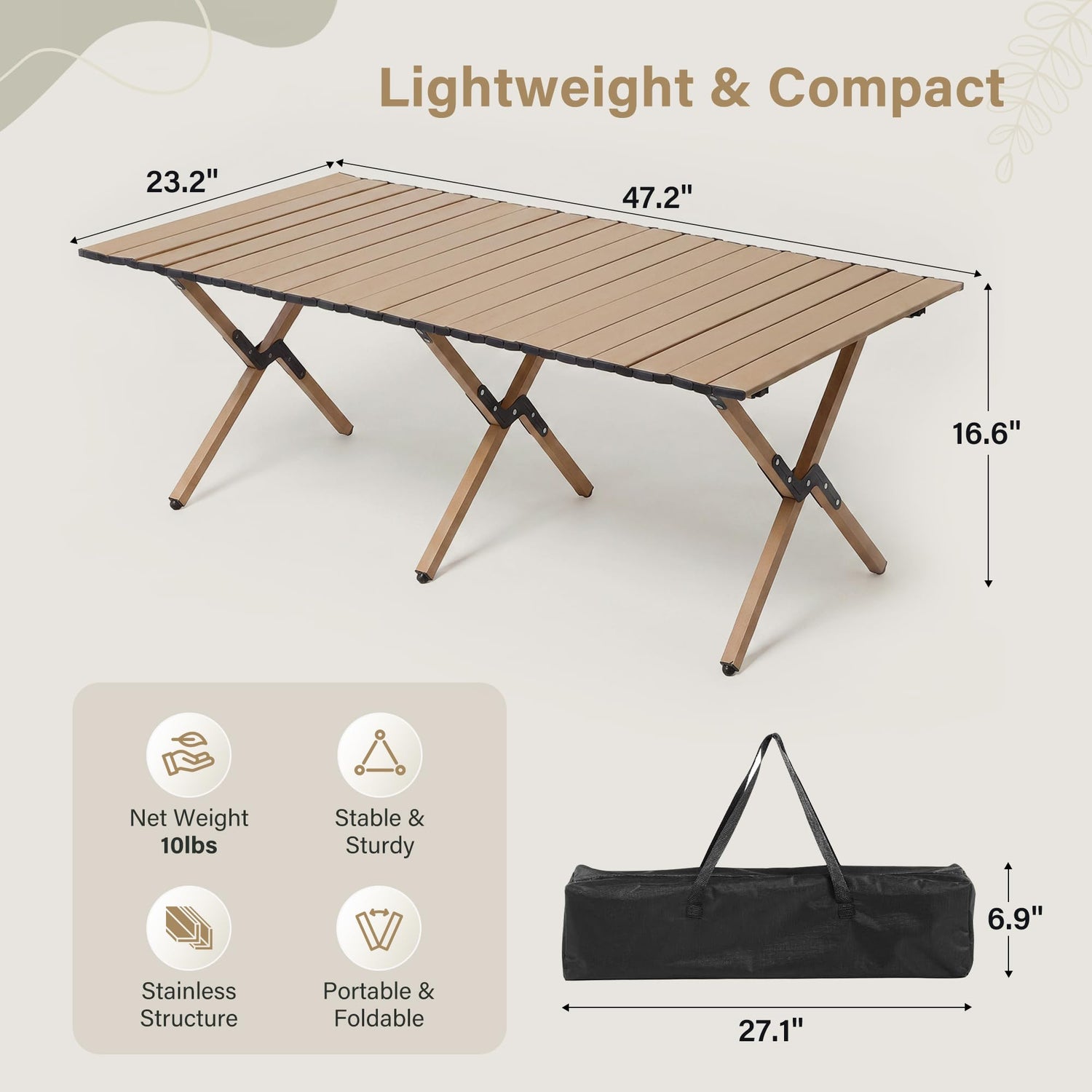LAUSAINT HOME Camping Table, Foldable Roll Up Lightweight Steel Camp Table