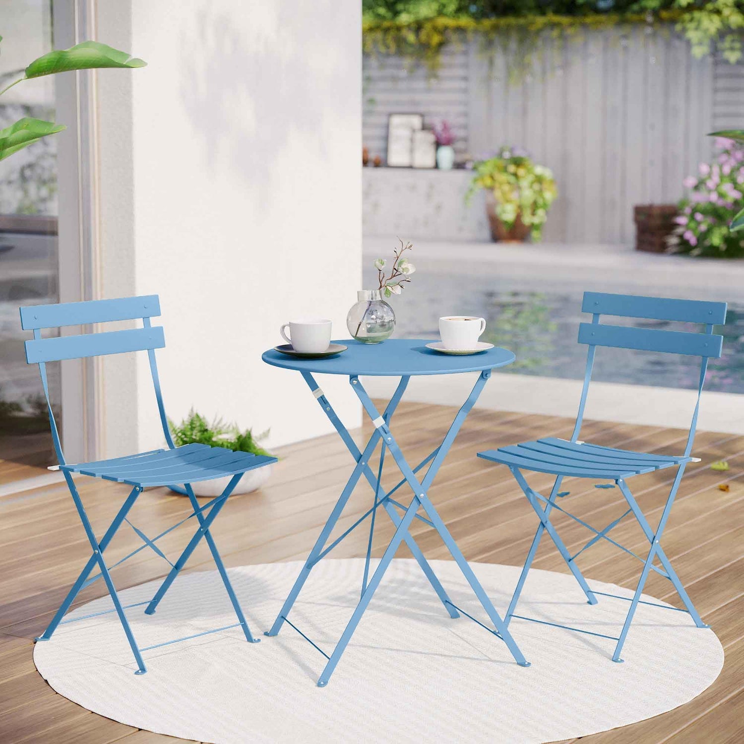 LAUSAINT HOME 3-Piece Steel Folding Bistro Set, Premium Weather-Resistant Patio Table &amp; 2 Chairs