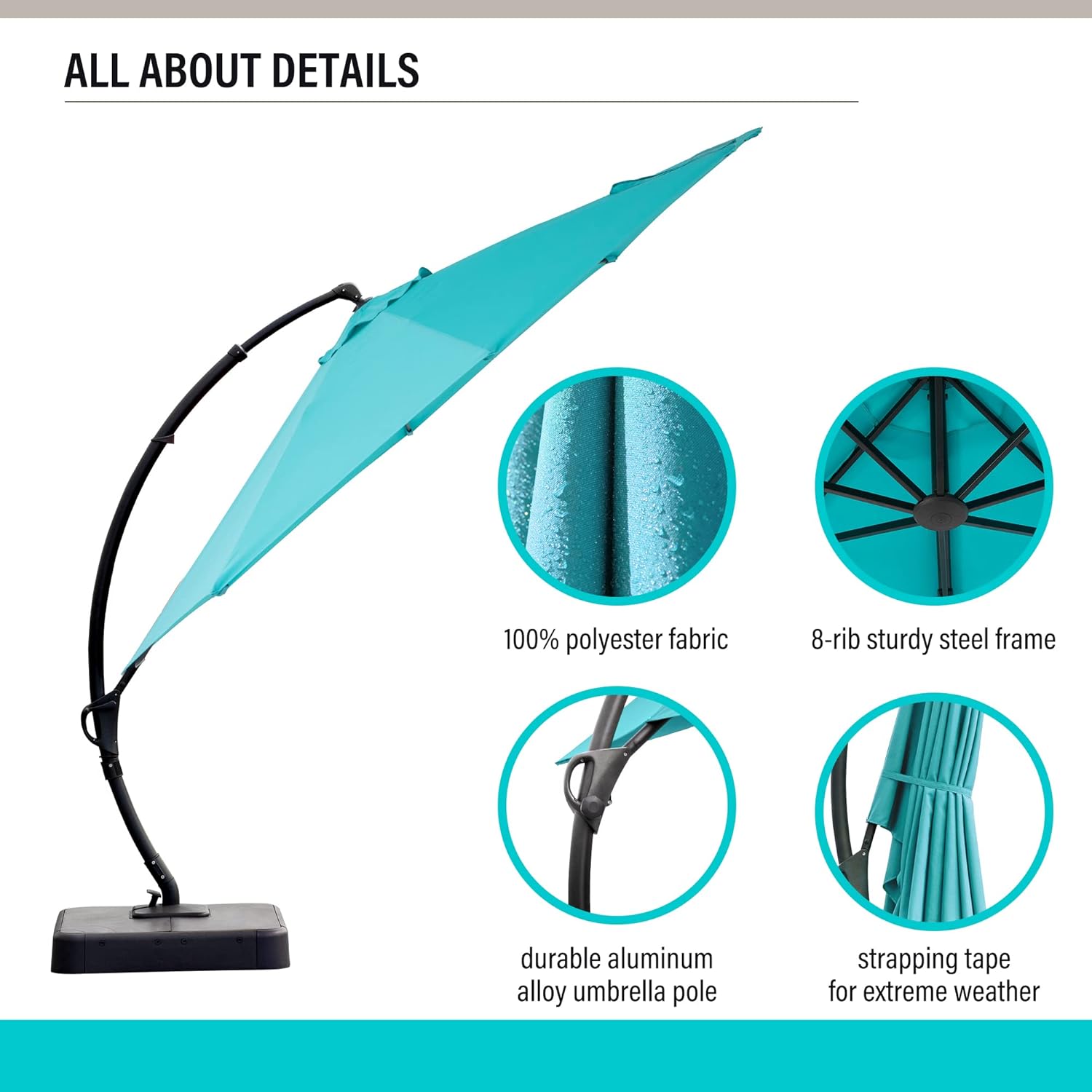 LAUSAINT HOME Outdoor Patio Umbrella with Base Included, Large Sun Shade Cantilever Umbrella Deluxe Curvy